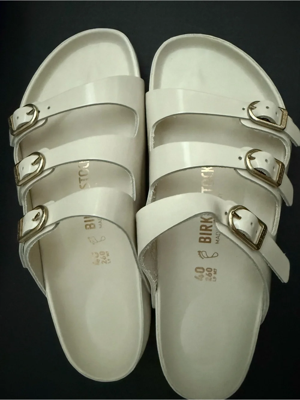 Birkenstock Florida Fresh Sandal in Ecru with Gold Buckles Size 9 NEW